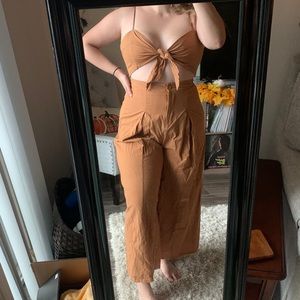 Tan Front-Tie Cut Out Jumper